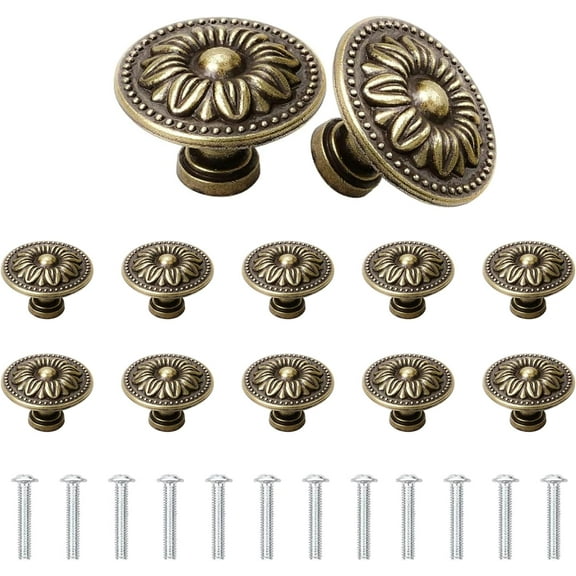 AcserGery Antique Bronzy Cabinet Knobs - 12 Pcs, Vintage Retro Drawer Pulls