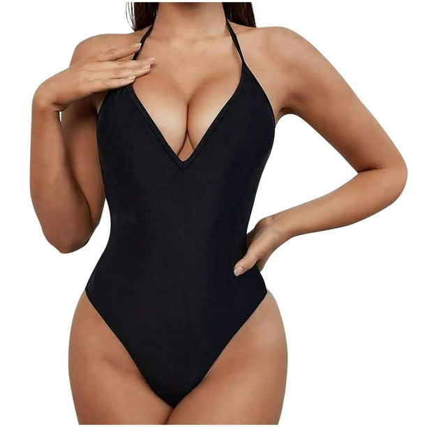 Trajes de Baño de Bikini de Mujer de Color Sólido Sexy Apretado, Poliéster de Corte Alto para la Piscina de Playa Y las Vacaciones de Verano, Cobertura Elegante