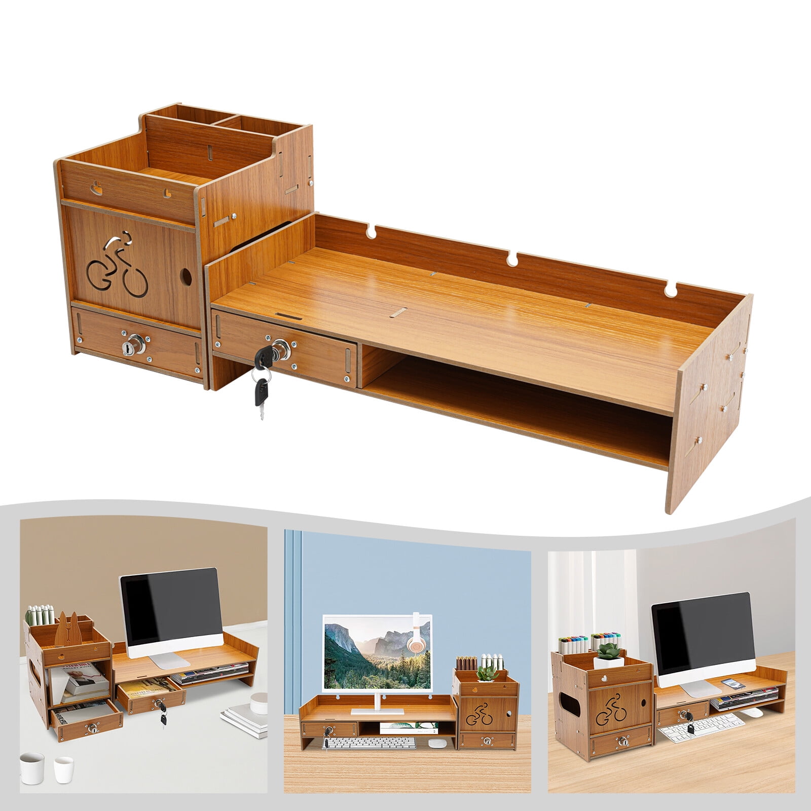 Minimalism Classy Monitor Stand Riser Wood Color Computer Monitor Riser Stand