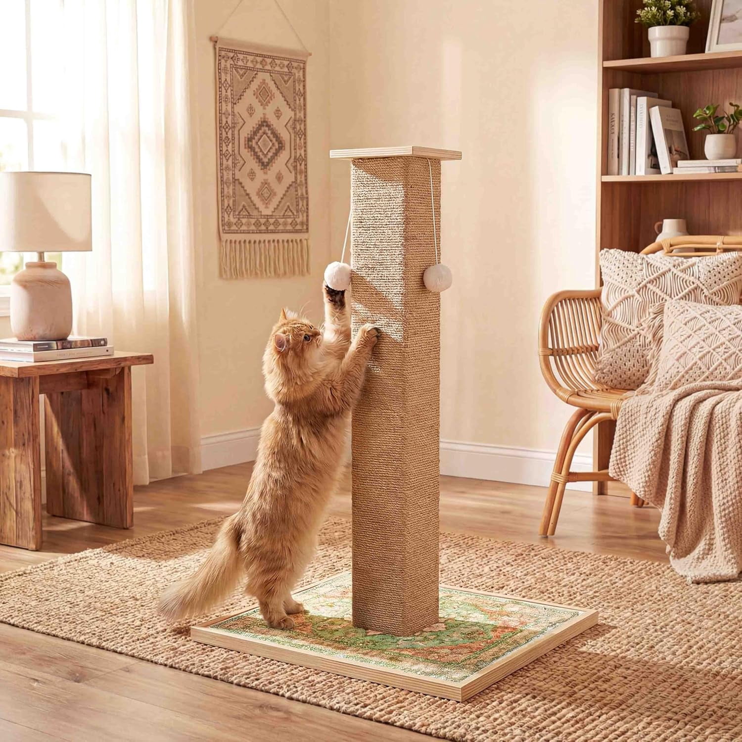 Tall  Scratching Post, 33 Inch  Carpet  Scratcher with Perch for Indoor Cats