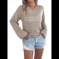 thumbnail image 3 of Suéter Holgado Informal de Larga con Crochet para Mujer, Top de Punto Calado. Caqui M, 3 of 10