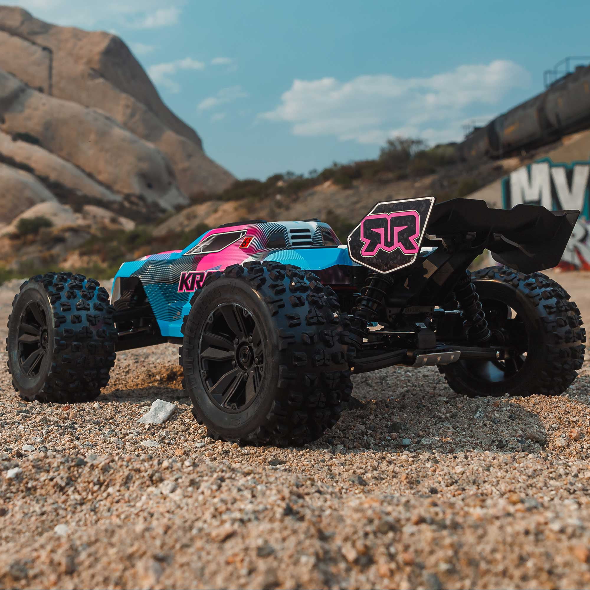 ARRMA RC Truck 1/8 KRATON 4X4 6S BLX BRUSHLESS V6 SPEED TRUCK RTR Battery and Charger Not Included Blue/Pink ARA8608V6T2