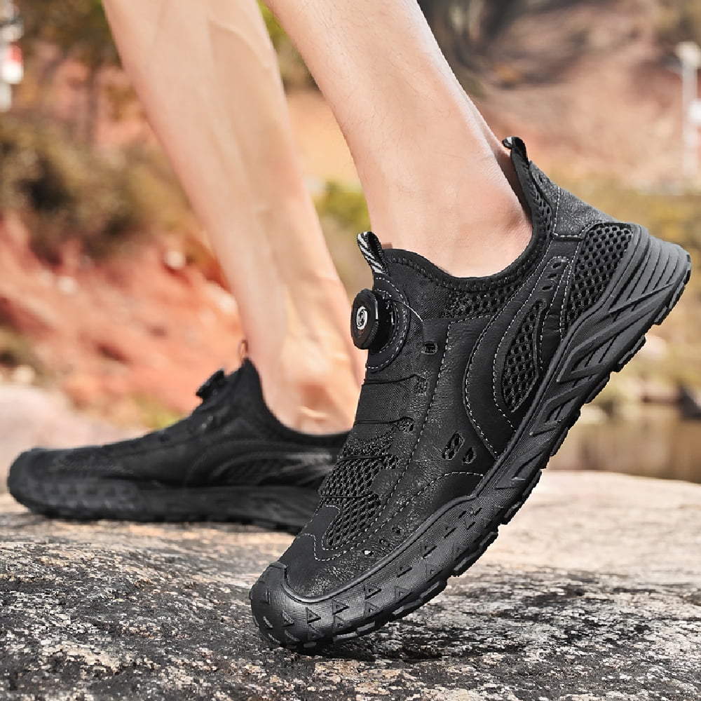 Mens Sports Water Shoes Quick Dry Barefoot Fisherman Shoes Mesh Hiking Shoes Outdoor Waterproof Beach Shoes Black 8.5 UK