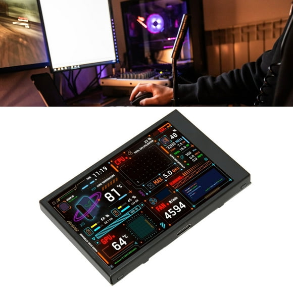 Computer Temp Monitor, Stepless Dimming Dual USB C IPS Screen 3.5 Inch PC CPU Data Monitor for Gaming