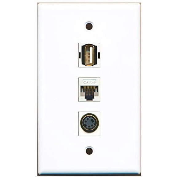 RiteAV - 1 Port USB A-A and 1 Port S-Video and 1 Port Cat5e Ethernet White Wall Plate