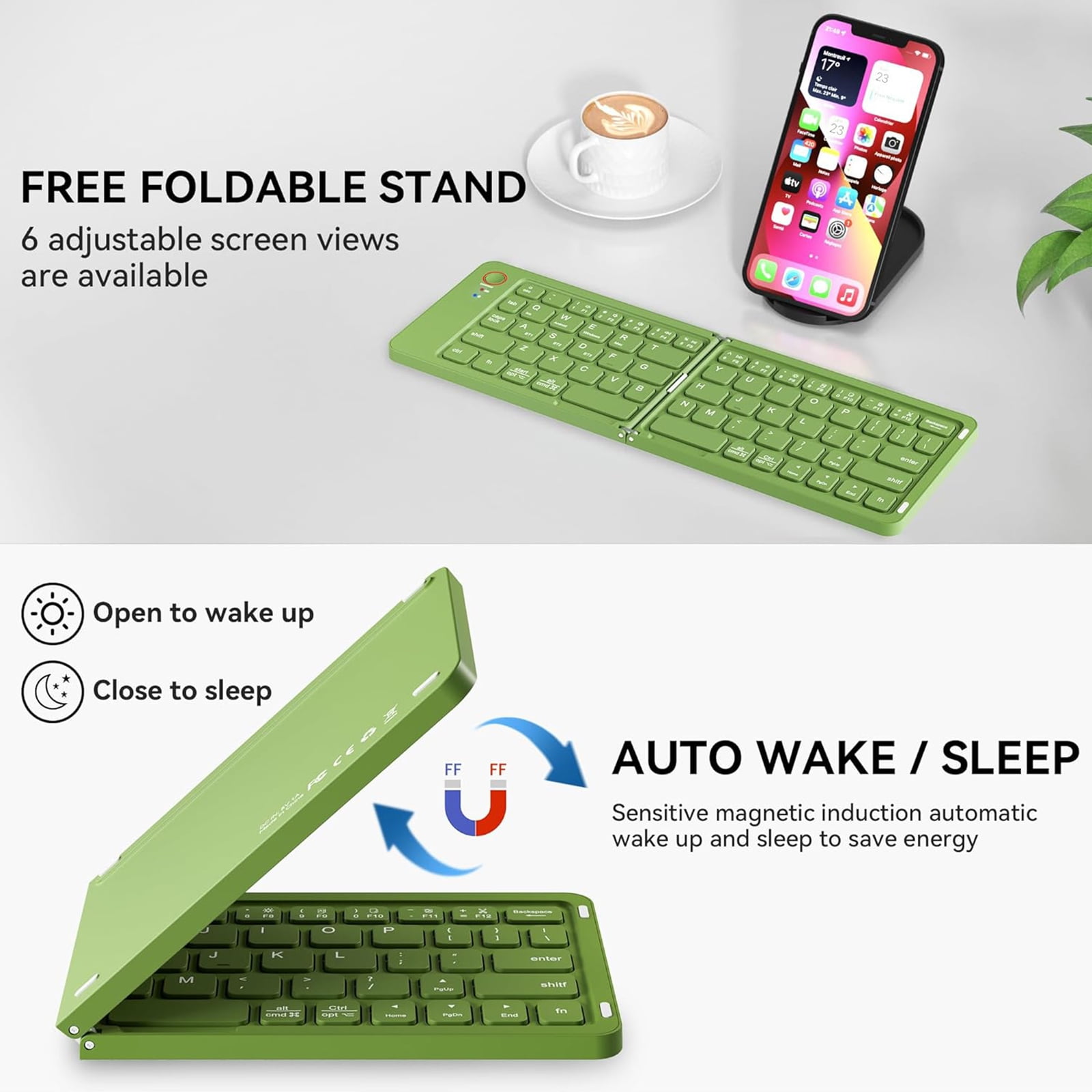 RONY Foldable Wireless Bluetooth Keyboard: Portable Folding Travel Keyboard for iPhone iPad Mac Android Windows iOS (Green)