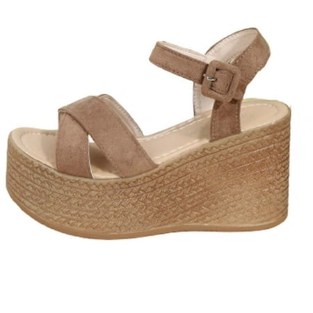

Womens Open Toe Espadrilles Dressy Platform Sandals Slip on Elastic Ankle Strap Wedges Sandals