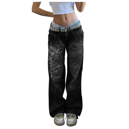 

NECHOLOGY Women s Pajama Pants plus Size Women Low Waist Trouser Casual Long Pants 90s Print Vintage plus Size Women s Pajamas Pants Black Medium