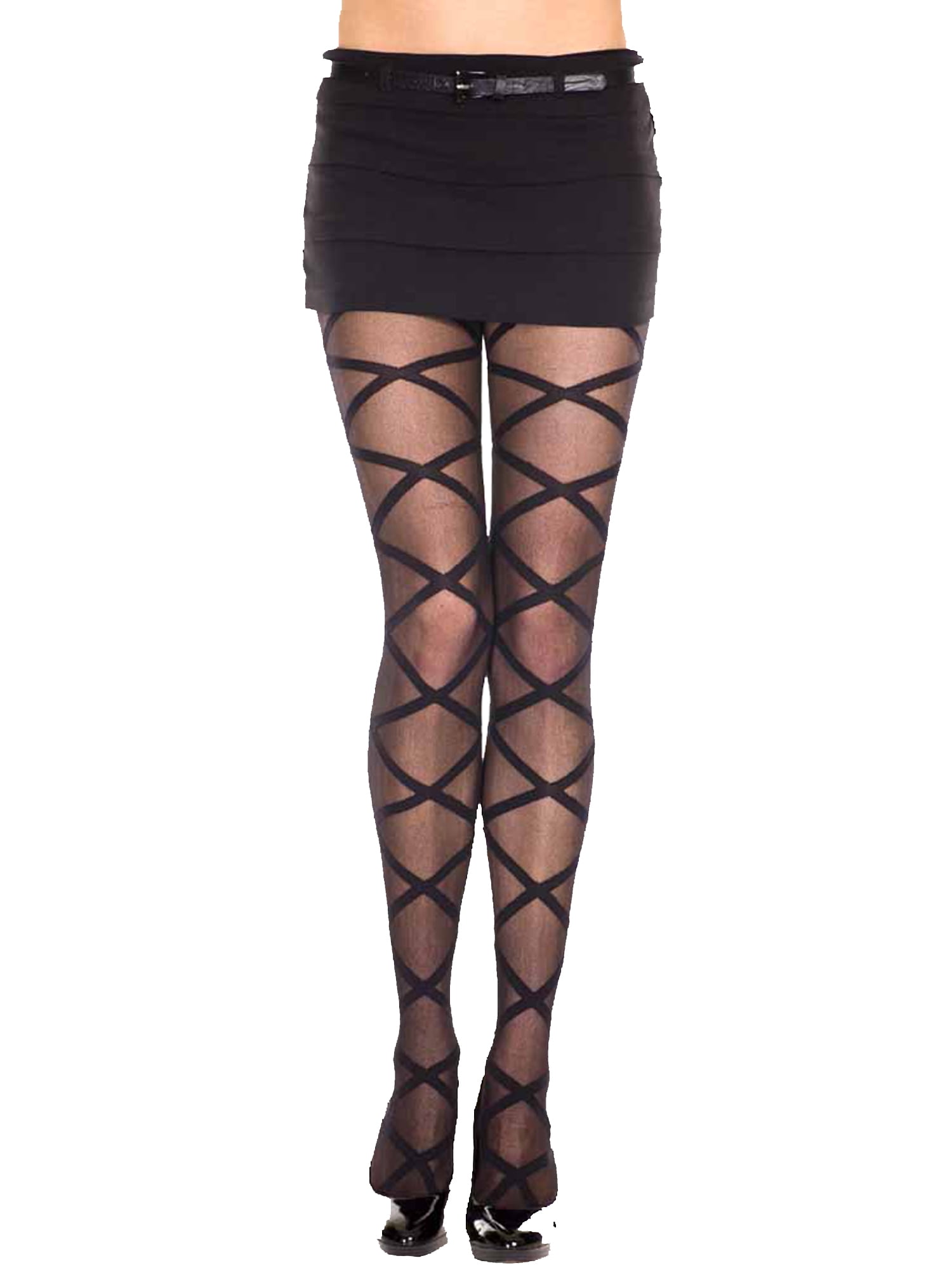 Luxury Divas Sheer Black Criss Cross Pattern Hosiery Tights Walmart Com