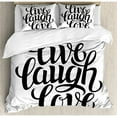 thumbnail image 3 of Live Laugh Love Duvet Cover Set Twin Size, Simplistic Inspiration Quote Minimalist Featured Typography Design, Decorative 2 Piece Bedding Set with 1 Pillow Sham, Black and White, by Ambesonne, 3 of 3