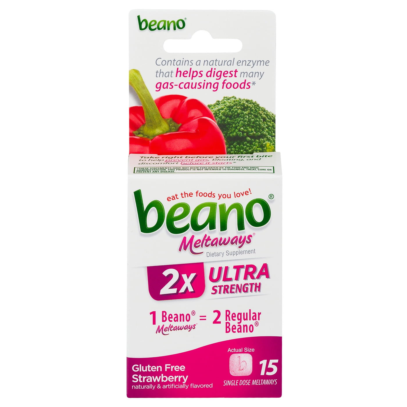 beano Strawberry Meltaways Gas Prevention, Bloating Relief, 15 Count