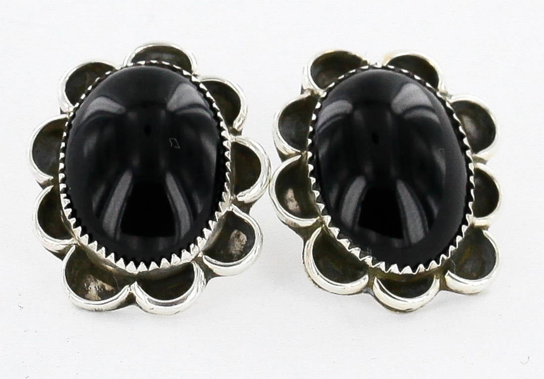 Navajo Handmade Sterling Silver Black Onyx Post Earrings 