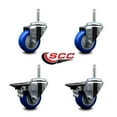 thumbnail image 2 of 3 Inch Blue Poly Wheel Swivel 3/4 Inch Threaded Stem Caster Set 2 Brakes, 2 of 2