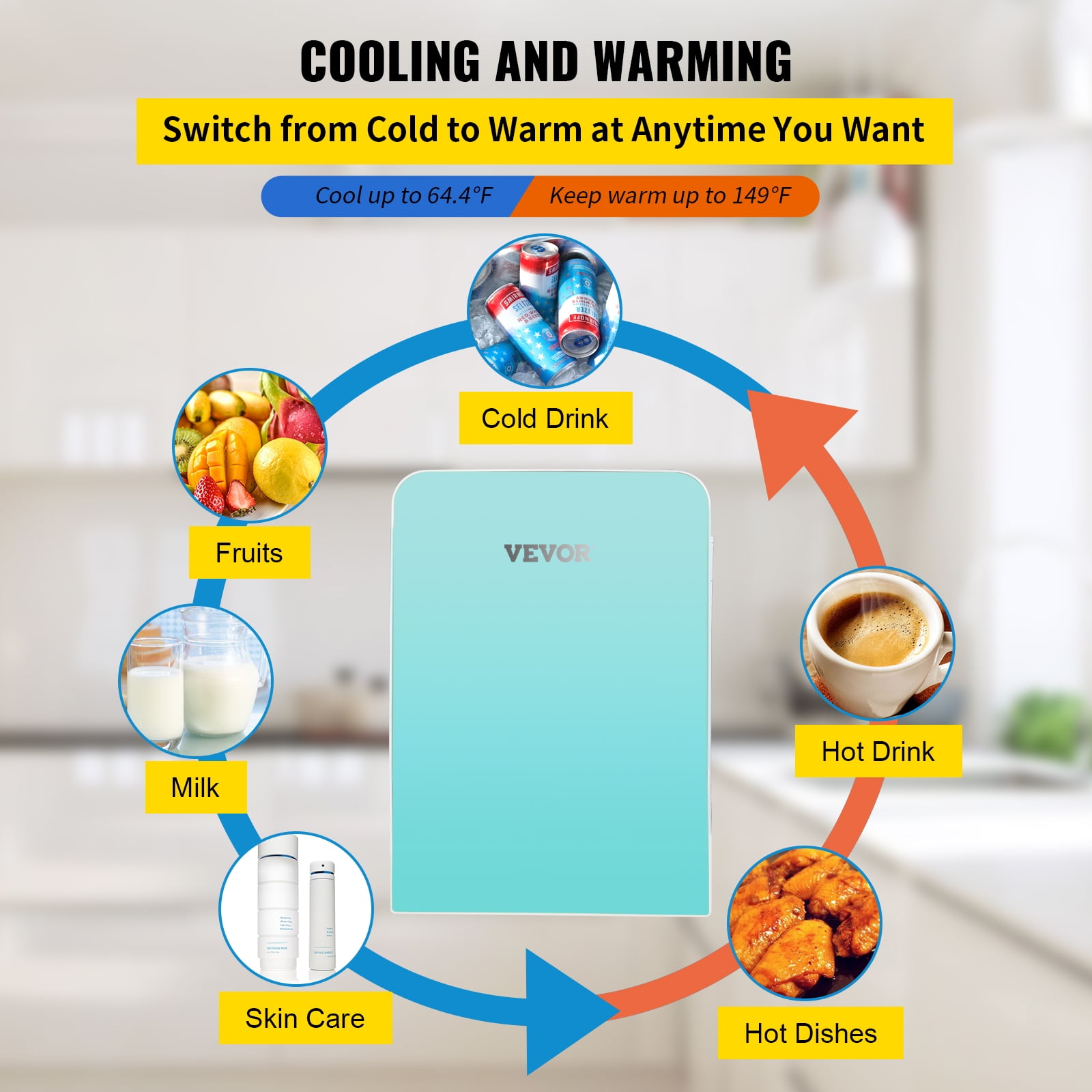 VEVOR Mini réfrigérateur, refroidisseur portable 15 litres, réfrigérateur  de soins de la peau bleu, réfrigérateur compact