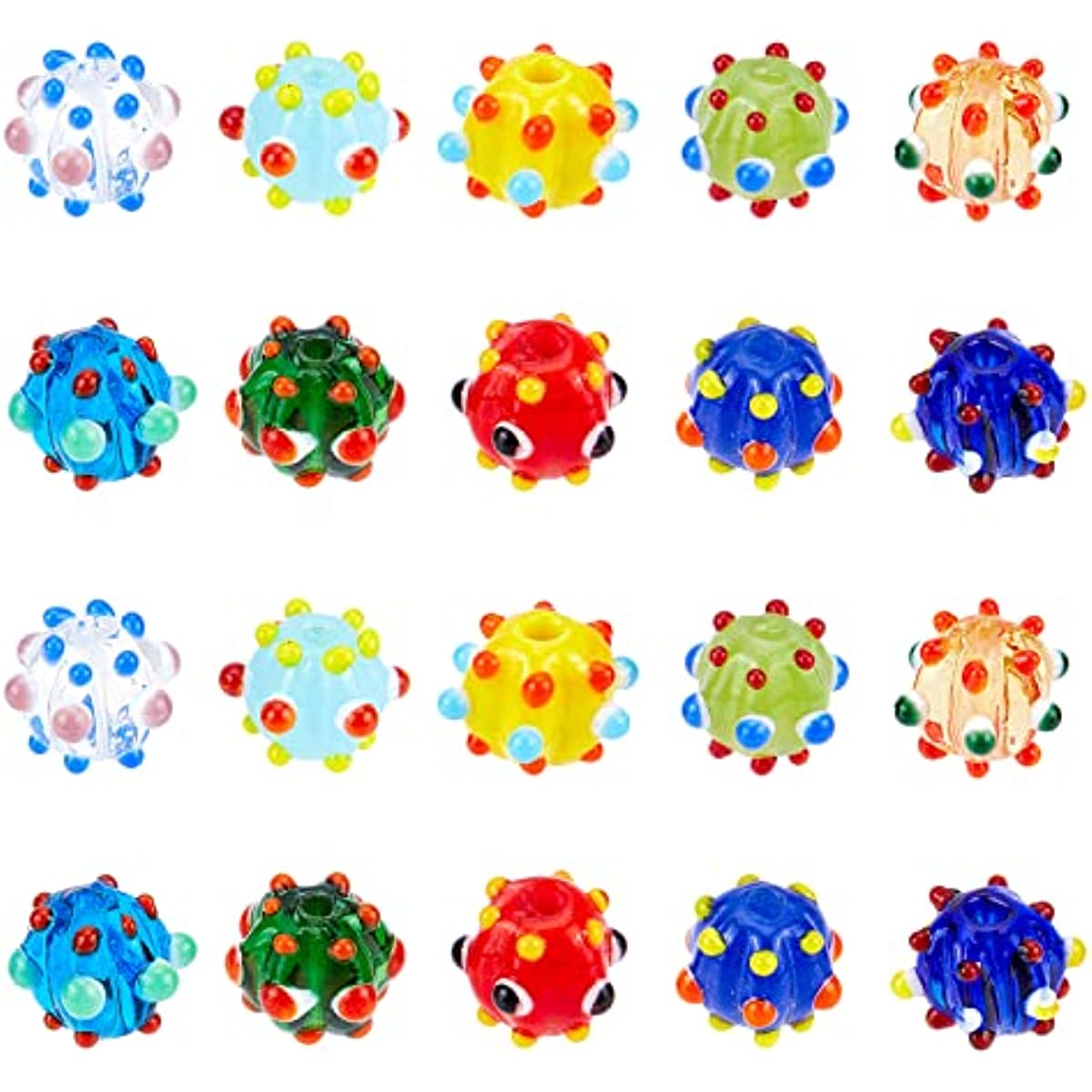 40Pcs Bumpy Lampwork Beads 10 Colors Pumpkin Shape Glass Beads Flower