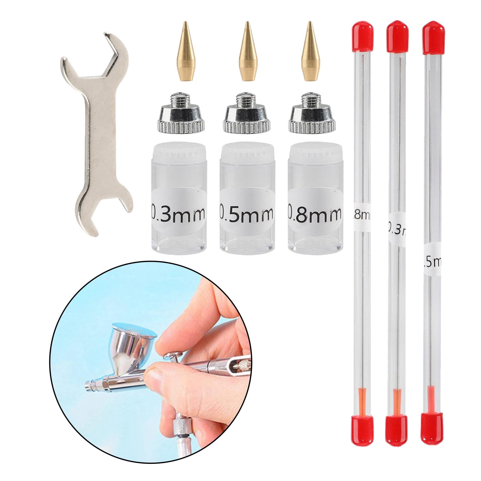 11x 0.3mm 0.5mm 0.8mm Airbrush Kits Accs with Wrench Airbrush Sprayer Accessories Airbrush Nozzle Caps Durable for Replacement Parts