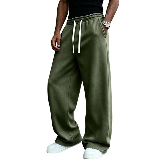 Men's Baggy Sweatpants Wide Leg Drawstring Elastic Waist Loose Fit Solid Color Casual Lounge Pants with Pockets