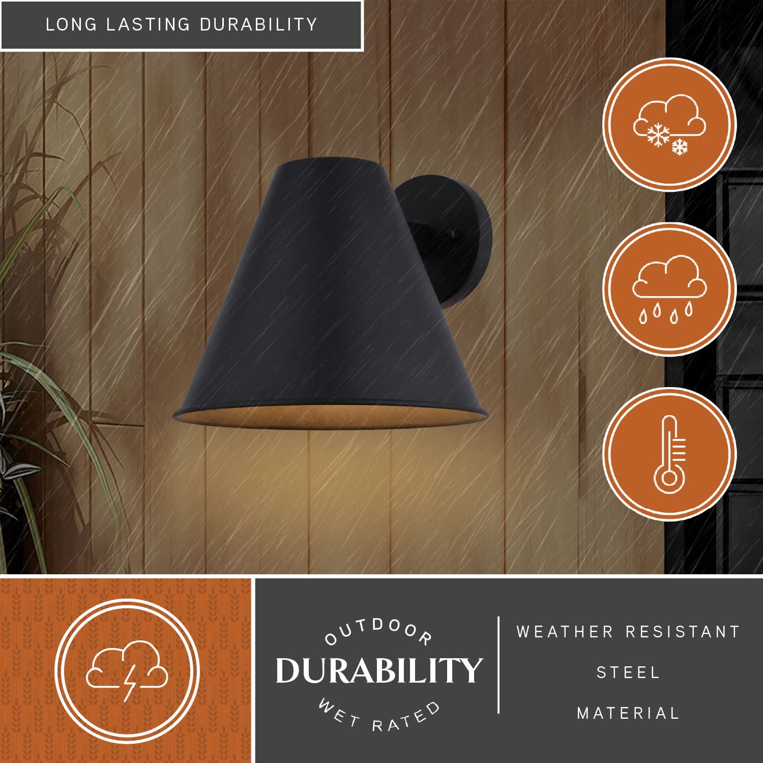 Smith 9 in. H Black Outdoor Hardwired Sconce Wall Light made of Durable Steel, Metal Shade, Dark Sky Compliant