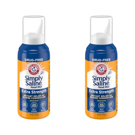 Simply Saline Extra Strength Nasal Mist Drug Free Nasal Spray Severe Congestion Relief Hypertonic Formula 4.6 oz (Pack of 2)