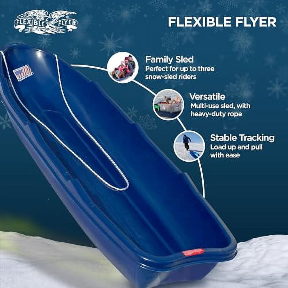 Flexible Flyer Winter Trek Large Pull Sled for Adults. Plastic Toboggan for Snow Sledding, Ice Fishing, Work, Blue, 66 x 20 x 6 inches