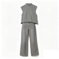 thumbnail image 5 of TEAJOPSUU Womens 2 Piece Denim Sets Sleeveless Cap Sleeve Mock Neck Tank Tops High Waist Wide Leg Jean Pants with Pockets Sets Casual Daily Outfits Gray, 5 of 5