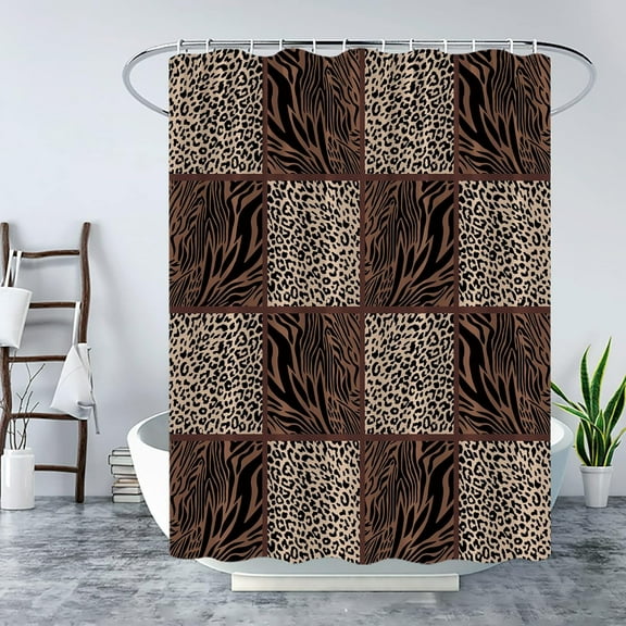 Leopard Print Shower Curtain Patchwork Wild Animal Skin Pattern Geometric Square Stripe Splice Safari African Bath Curtain