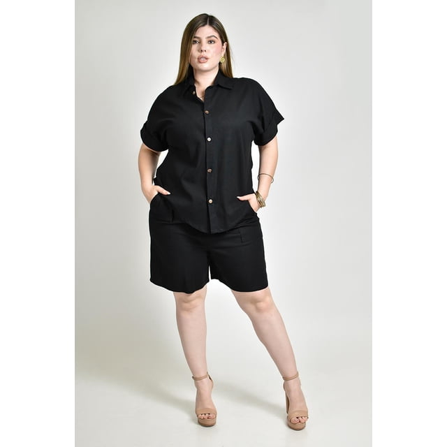 Conjunto camisero tipo lino Roman Fashion /Tallas Extras, 4388 (Negro) negro 36