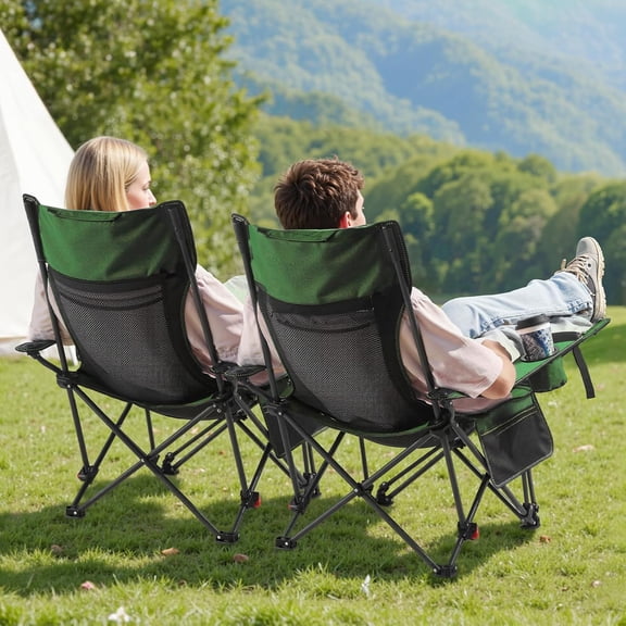 Reclining Camping Chair 4 Adjustable Positions Portable Folding Lounger Mesh Beach Chair Headrest Foot Rest Supports 220lbs Heavy Duty for Green