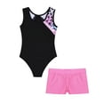 thumbnail image 4 of YiZYiF Little Big Girls Tumbling Gymnastics Dancewear Shiny Rhinestones Leotard with Athletic Shorts Gym Yoga Activewear Leopard 6, 4 of 5