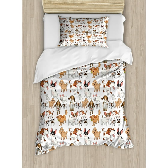 Dog Lover Duvet Cover Set Cartoon Style Chihuahua Terrier Bulldog Dog Lover Duvet Cover Set Cartoon Style Chihuahua Terrier Bulldog And Beagle Funny Characters Purebred Pets Decorative Bedding With Pillow Shams
