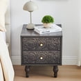thumbnail image 5 of Wirrytor Modern Short Nightstand Set of 2 with 2 Drawers, Bedside Table 2 Drawer Dresser with Embossed Pattern, Storage End Table with Wooden Legs for Bedroom & Living Room, Black, 5 of 8