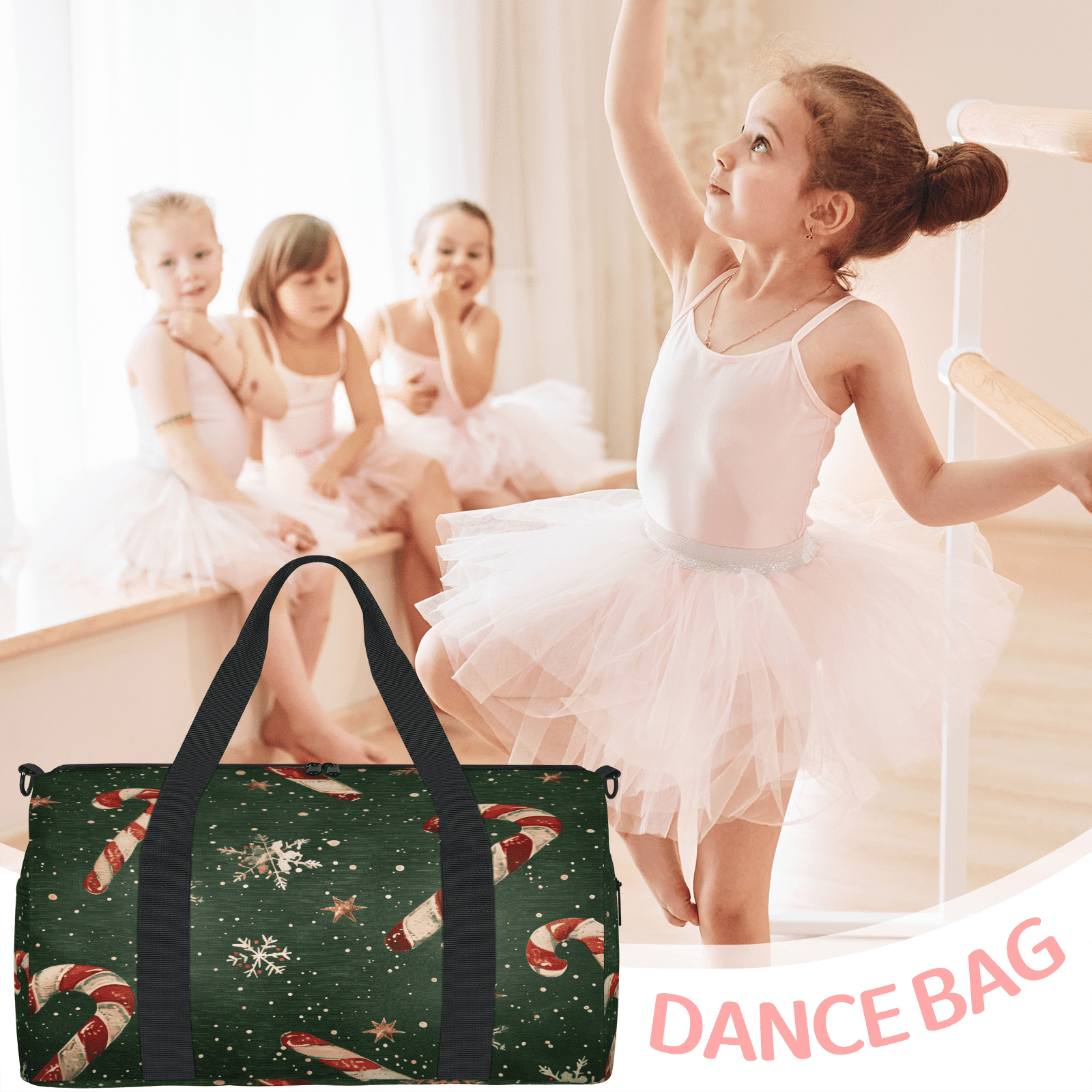 Herdesigns Christmas Candy Travel Duffle Bag Sports Yoga Weekender Overnight Carry on Workout Bags Lightweight Waterproof Gym Tote Bag for Women