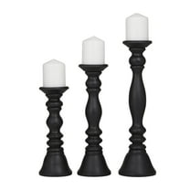 DecMode 3 Candle Black Wood Turned Style Pillar Candle Holder, Set of 3