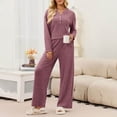 thumbnail image 6 of Usloyux Women's 2 Piece Lounge Set V Neck Long Sleeve Pullover Top and Wide Leg Pants Matching Tracksuit Outfits with Solid Casual Style, Purple XL, 6 of 8