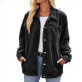 thumbnail image 2 of Chaqueta Vaquera Informal de Larga con Solapa y Botones para Mujer, Estilo Boyfriend, Holgada, A . Negro y Gris L, 2 of 9