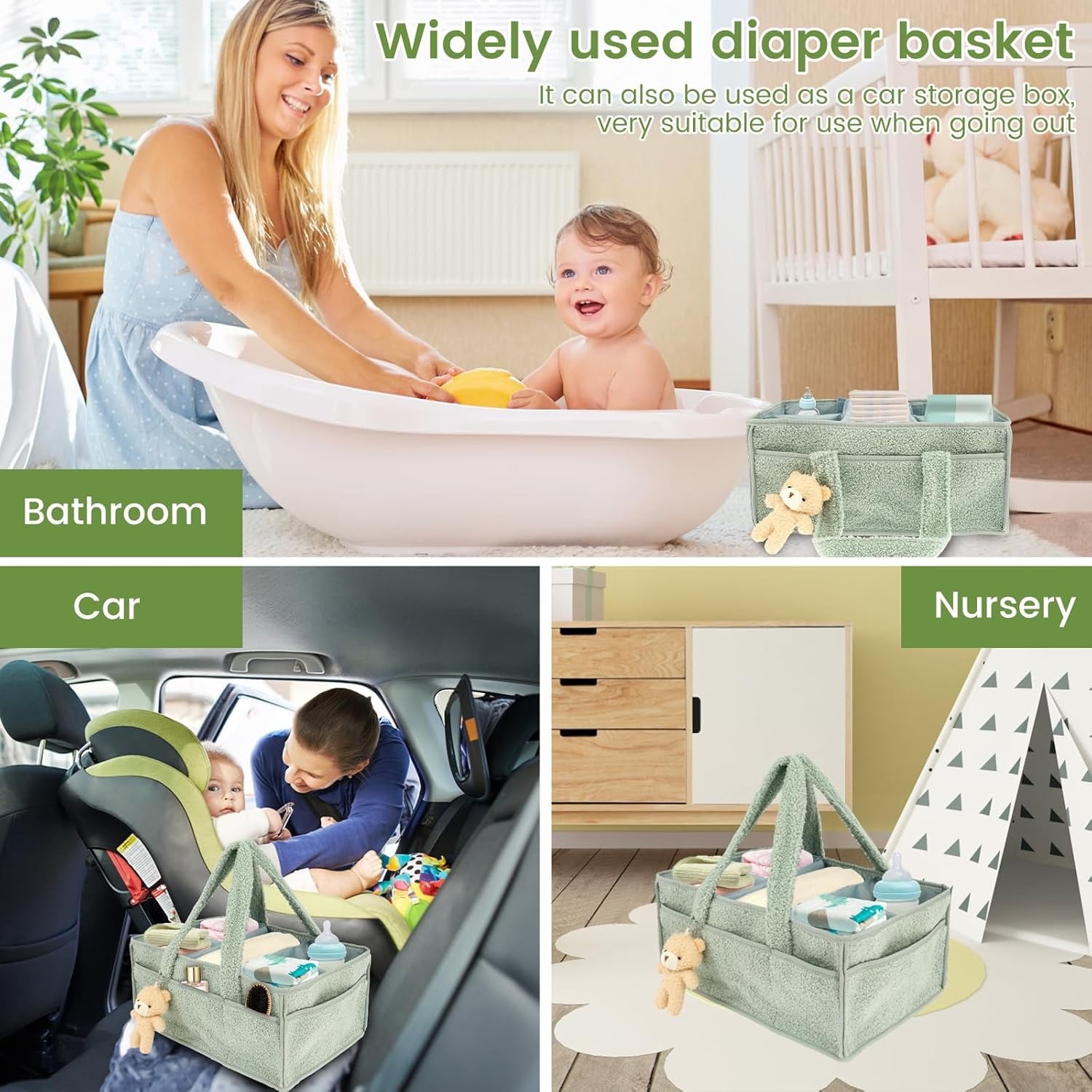 Nappy Caddy Organizer for Baby Changing Table, Portable Diaper Caddy With Removable Dividers/Handle, Newborn Essentials, Nursery Wipes Storage Bag, Gift for Mum, Baby Shower