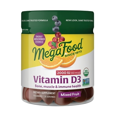 MegaFood Vitamin D3 Gummies 2000 IU - Muscle & Immune Support - Mixed Fruit - 35 Servings