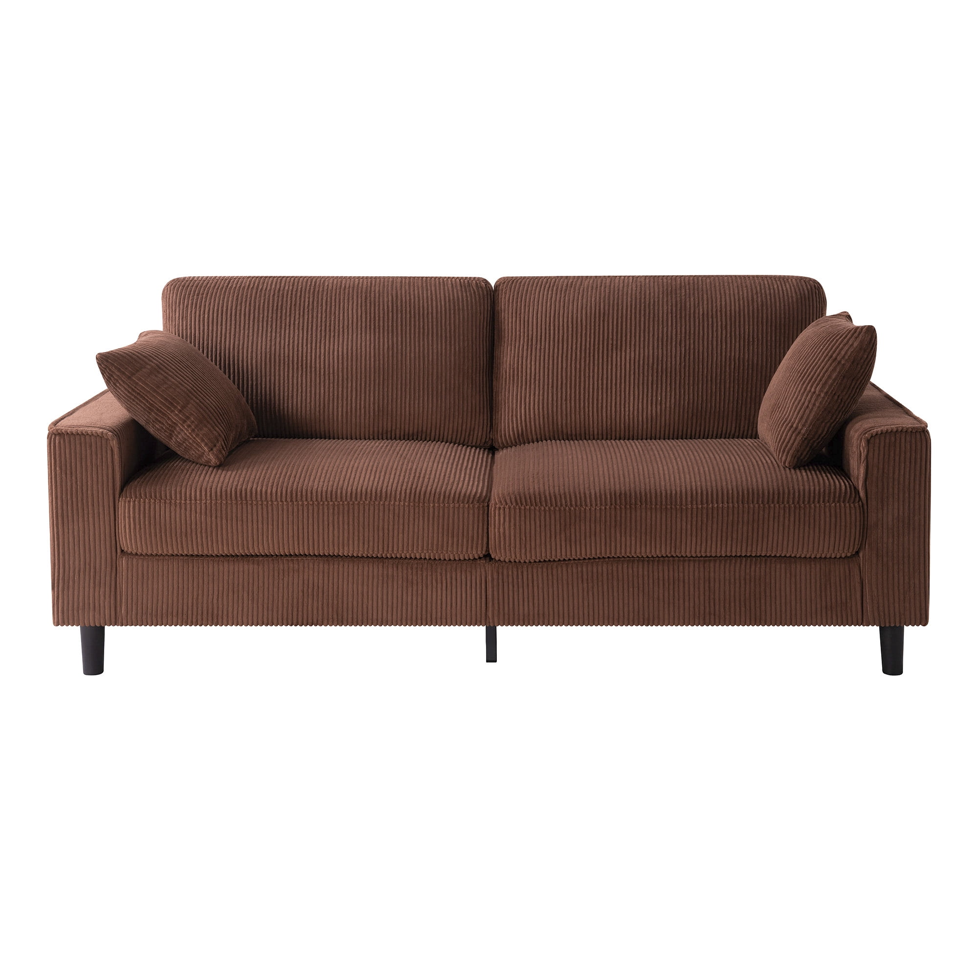 Aukfa 82" Square Arm Sofa 3 Seat Deep Seat Upholstered Couch for Living Room Bedroom, 2 Pillows, Corduroy, Coffee