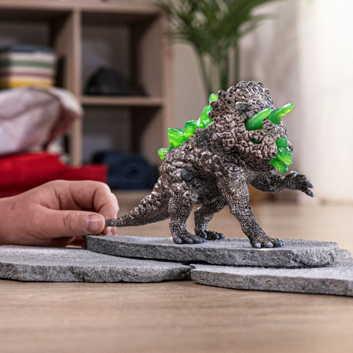 Schleich Eldrador Creatures 7” Stone Triceratops Toy with Crystal Battle Horns