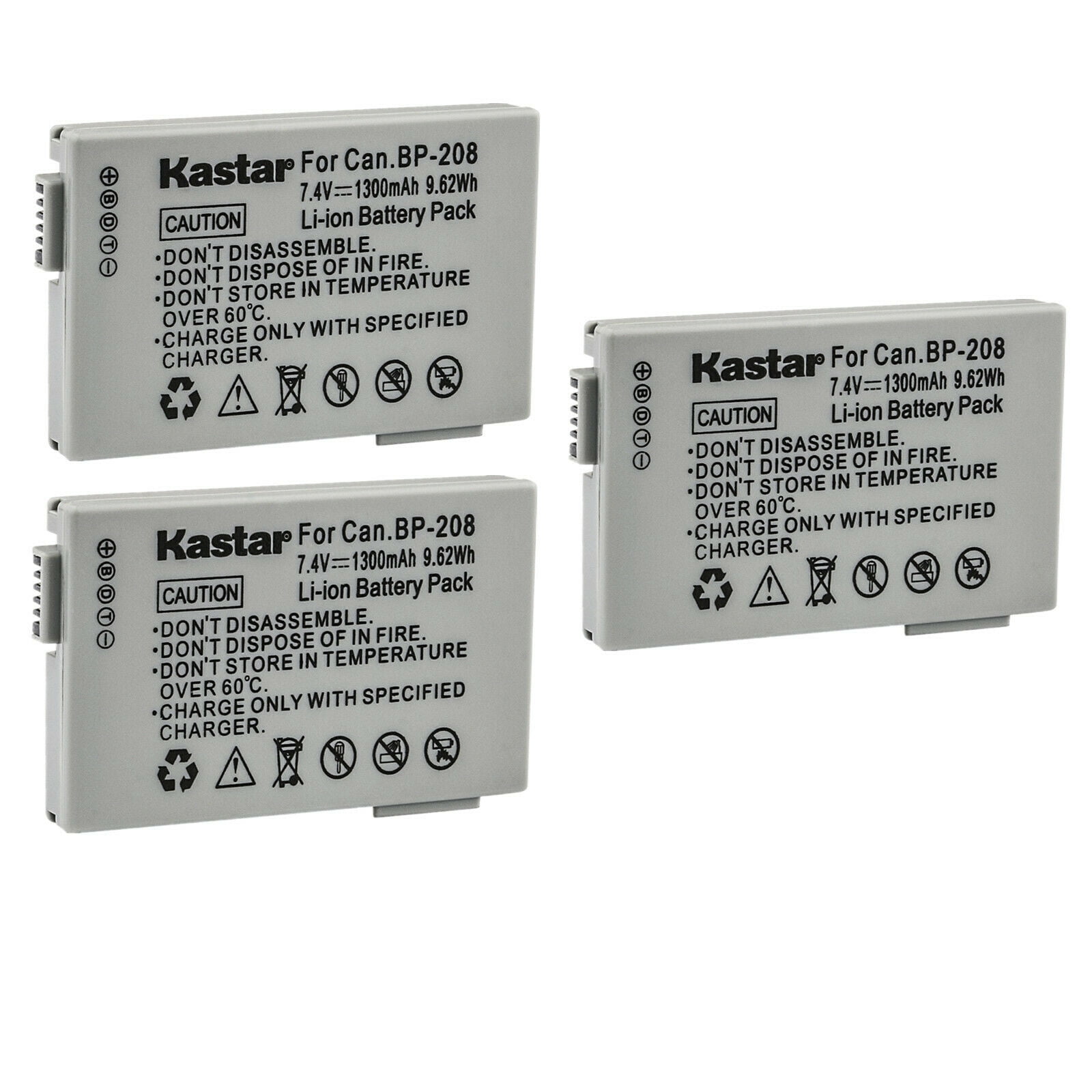 Kastar 3-Pack Battery Replacement for Canon BP-208 BP-208DG BP-308 BP-310 BP-315 Battery Canon Optura S1 VIXIA HR10 DC10 DC19 DC20 DC21 DC22 DC40 DC50 DC51 DC95 DC100 DC200 DC201 DC210 DC211 Cameras