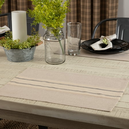 Tj Maxx Placemats Khaki Tan Farmhouse Tabletop Kitchen Miller Farm Charcoal Cotton Appliqued Chambray Striped Rectangle Placemat Set of 6 ()