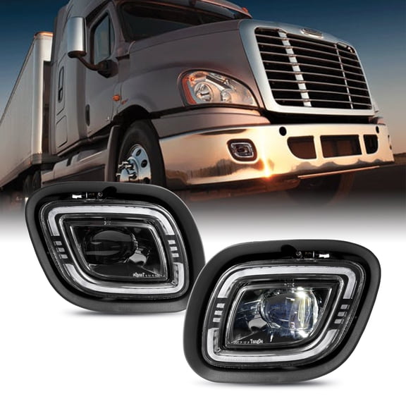 AKKON - Fits 2008-2017 Freightliner Cascadia Truck LED Projector Black Fog Lights Pair Driver Passenger Replacement