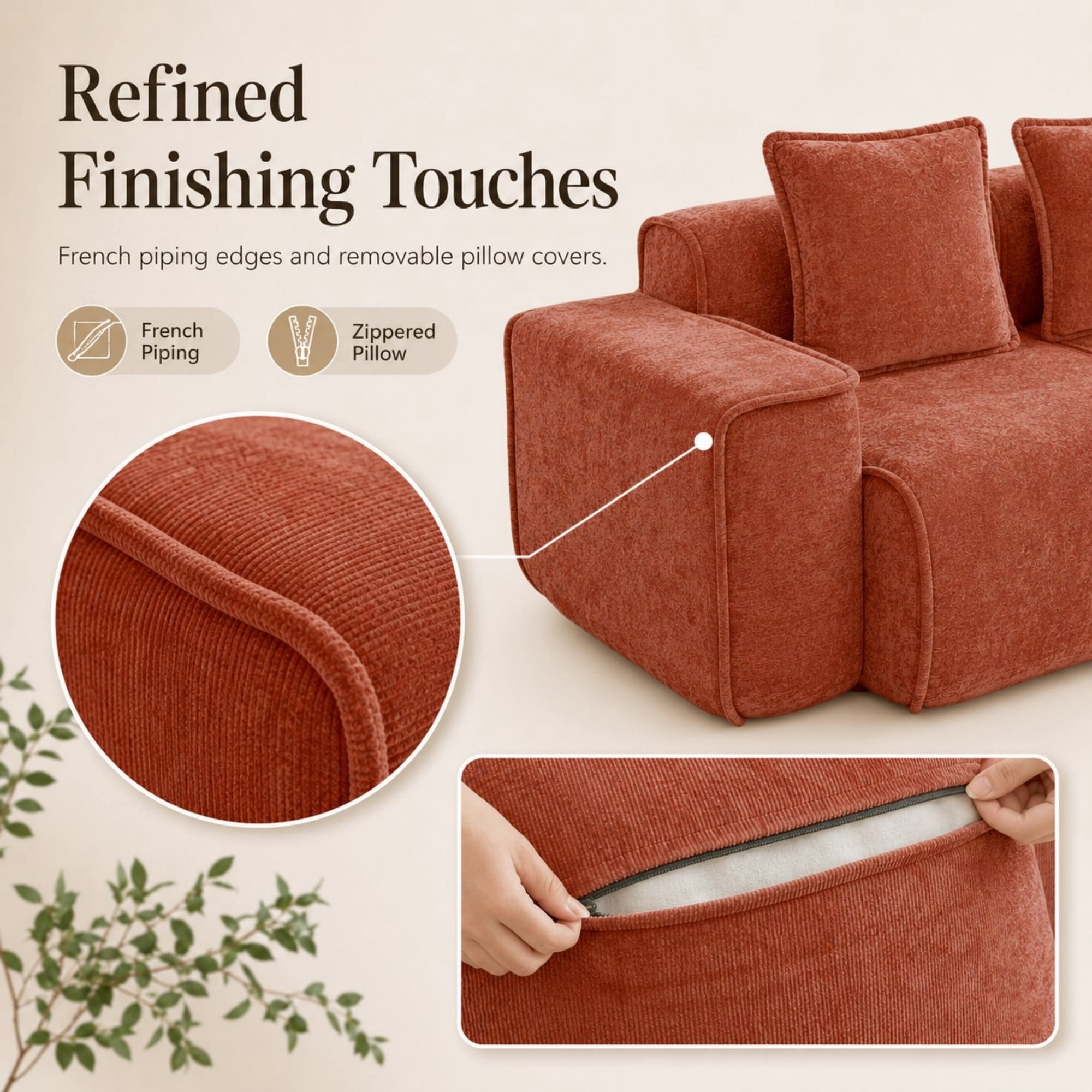 DEALTOPS 79" Modern Velvet Cloud Couch, 2-Seater Modular Loveseat with 2 Pillows, Red