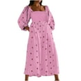 thumbnail image 2 of Njagoc3 Womens Short Sleeve Square Neck A - Line Midi Dress, Printed, Casual Daily & Picnic Outfit, 2 of 6