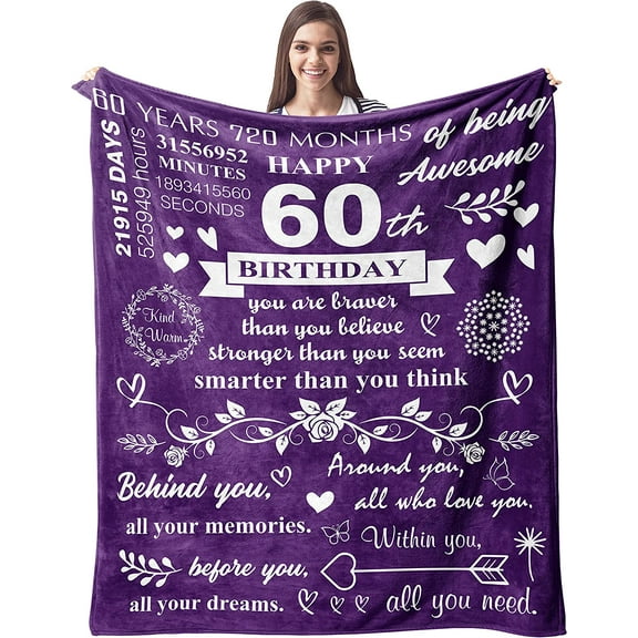 60th Birthday Gifts for Women Blanket, Happy 60th Birthday Decorations Women Throw Blanket 1963 Birthday Gifts for 60 Year Old Woman Blankets Throws, 60th Birthday Gifts Ideas