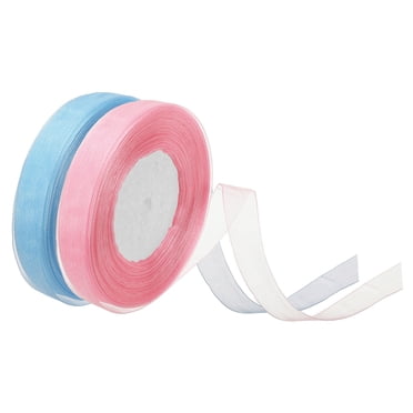 Unique Bargains 0.6 Inch x 50 Yard Organza Ribbon 2 Pcs Gift Wrapping Ribbon Blue/Pink