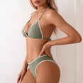 thumbnail image 5 of Women's Solid Color Lace Triangle Bikini Set Halter Adjustable Ties Backless Two-Piece Swimsuit Green XL(XL), 5 of 7
