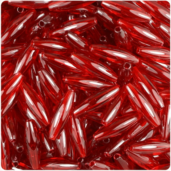 BeadTin Dark Ruby Transparent 19mm Spaghetti Plastic Beads (150pcs)