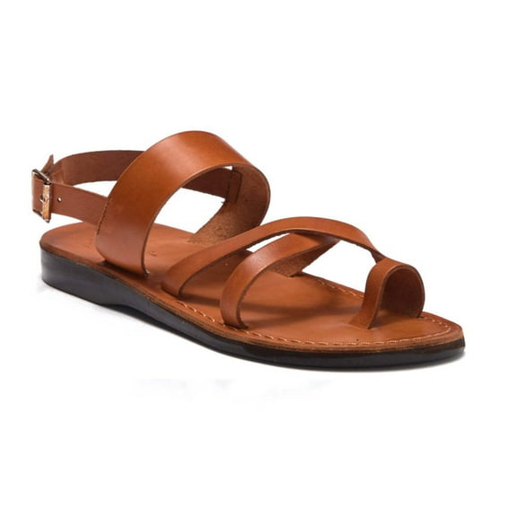 Amos - Leather Ankle Strap Flat Sandal - Mens Sandals