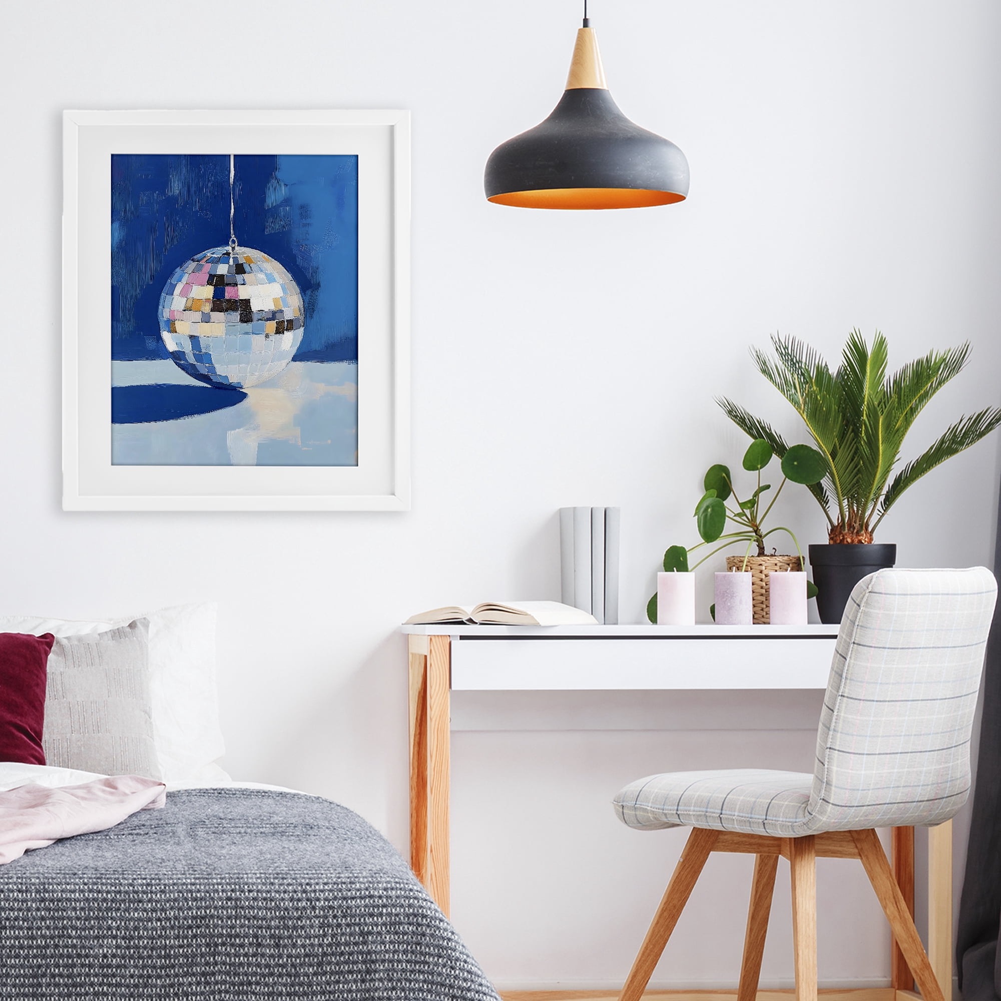 Stupell Industries Silver Dance Disco Ball White Framed Print Under Glass, design by The Prints Vibe
